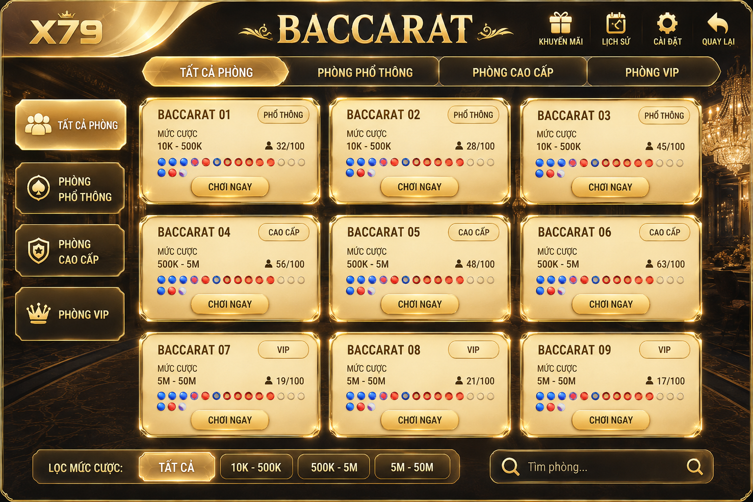 Danh sách phòng Baccarat X79